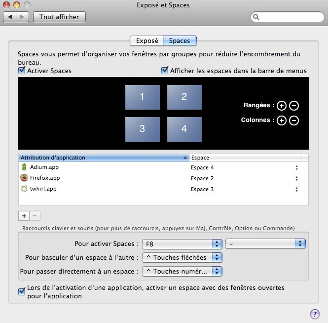 Configuration de mon Mac - Spaces